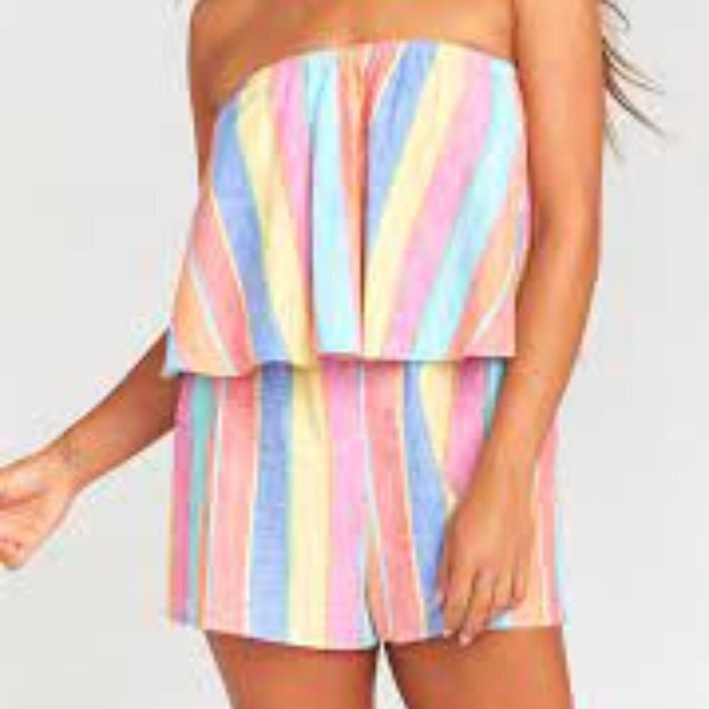 Show Me Your MuMu Strapless Stripe Romper